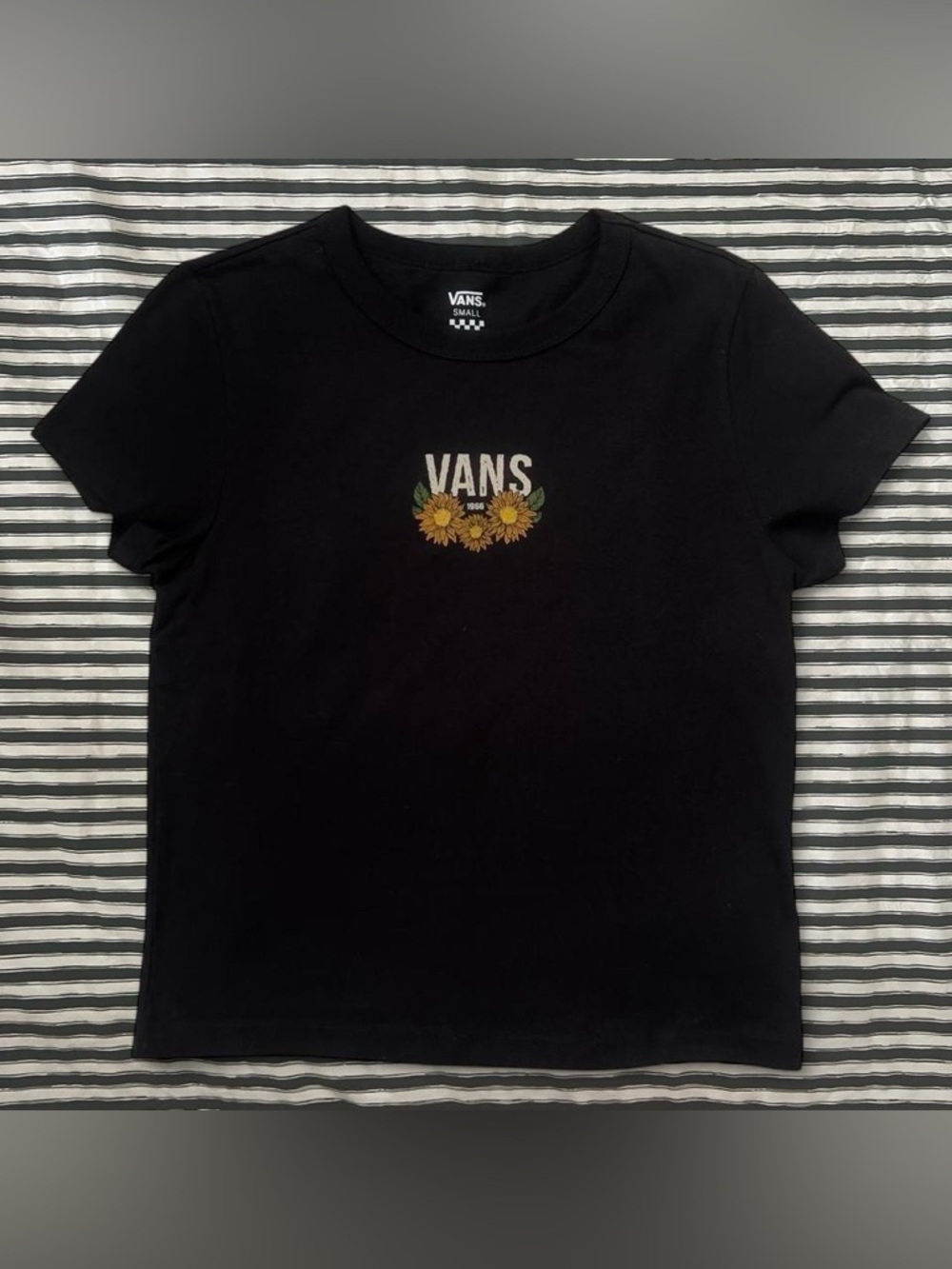 Vans Black Tee with Yellow Sunflower Graphic
